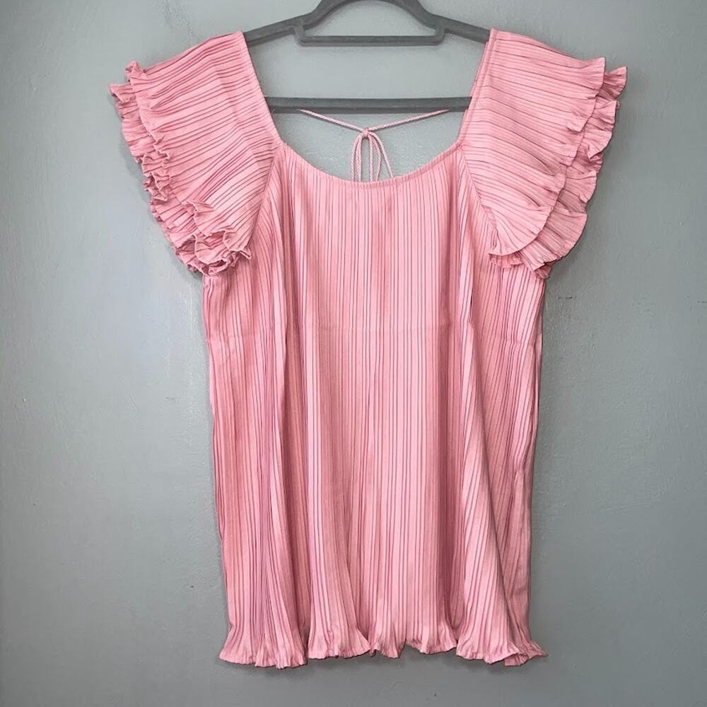 Easel Pleated Top Size Large Petal Pink Romantic Feminine Flutter Sleeve Fairy